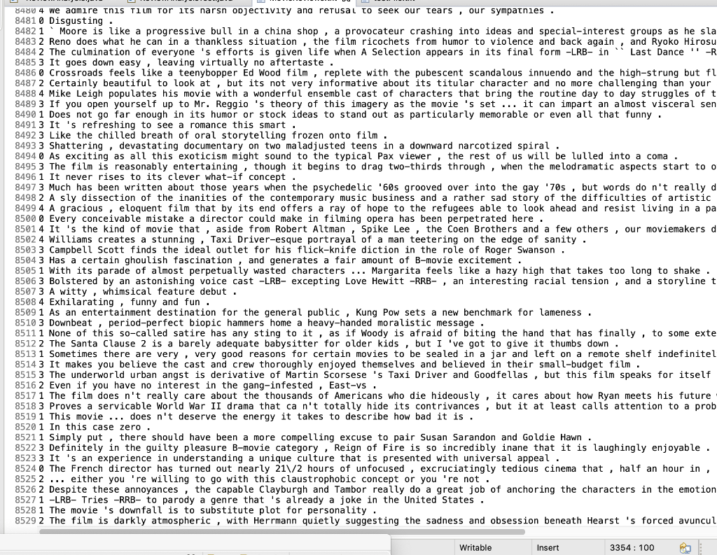 the process of -reading the file of movie reviews - gettinga 12