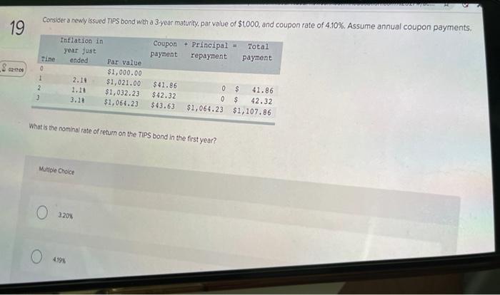  Consider a newly issued TIPS bond with a 3-year maturity. par