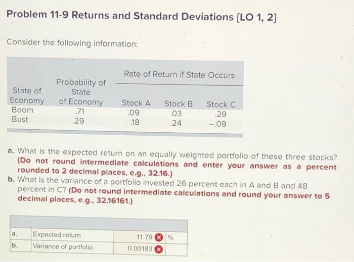  Problem 11-9 Returns and Standard Deviations [LO 1, 2] Consider the