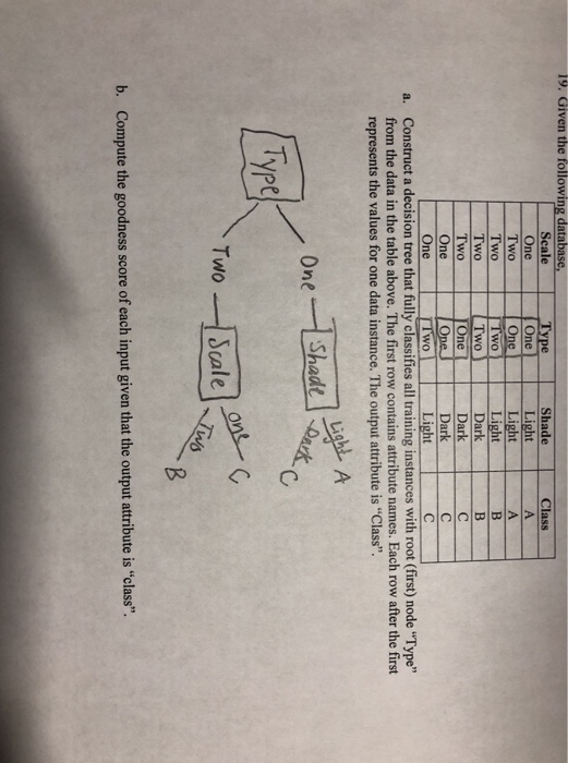  19. Given the following database Shade Scale One Two One wo