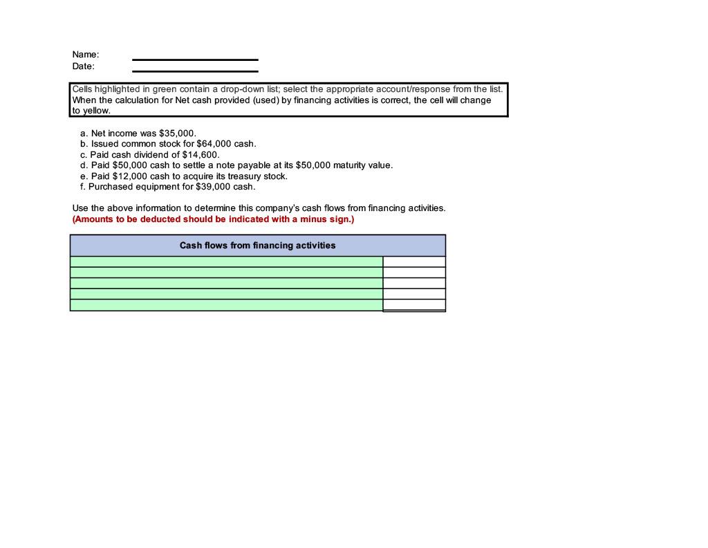 the appropriate account/response from the When the calculation for Net cash provided