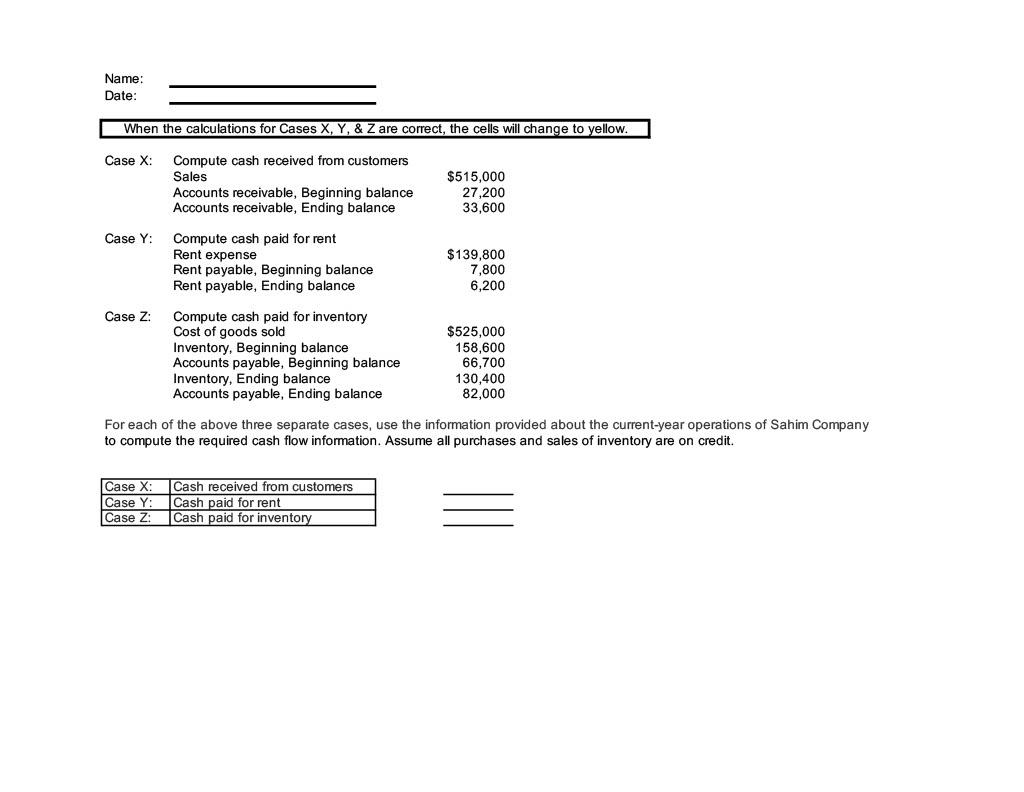 (used) by investing activities is correct, the cell will change to yellow