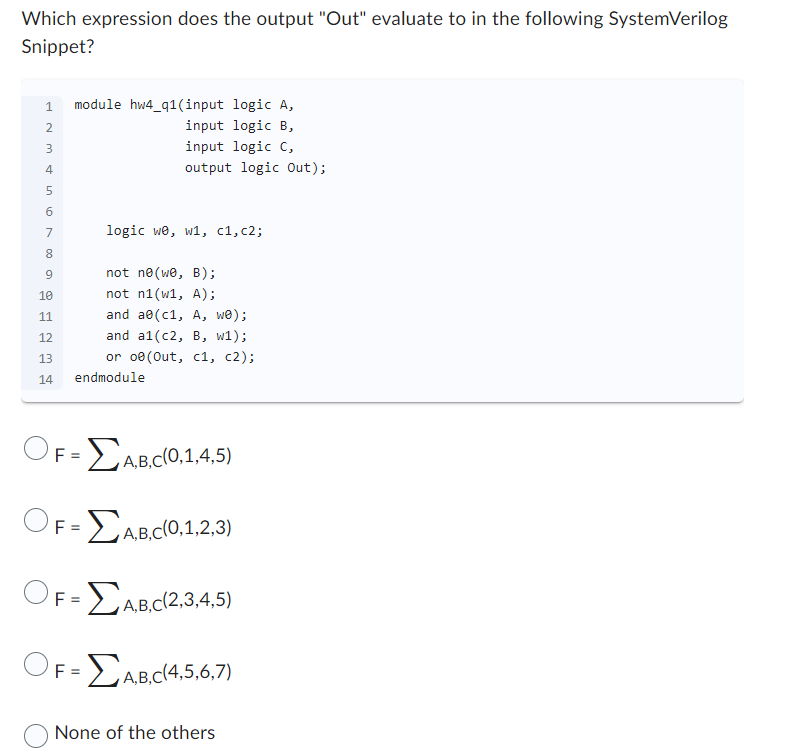  Which expression does the output "Out" evaluate to in the following