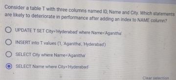  Consider a table T with three columns named ID, Name and