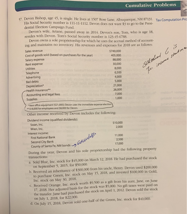  Cumulative Problems 57. Devon Bishop, age 45, is single. He lives