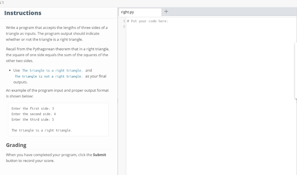  Instructions right.py 1# Put your code here : 2 Write a