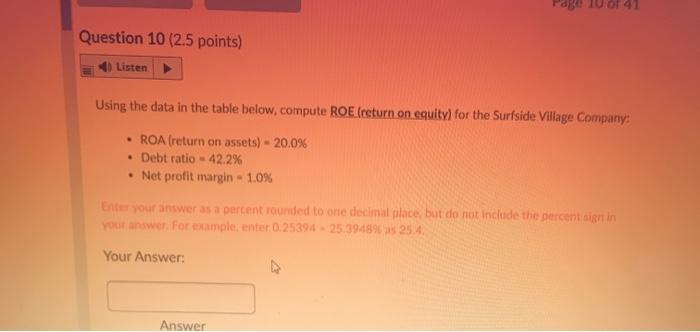  Page 1 Question 10 (2.5 points) Listen Using the data in