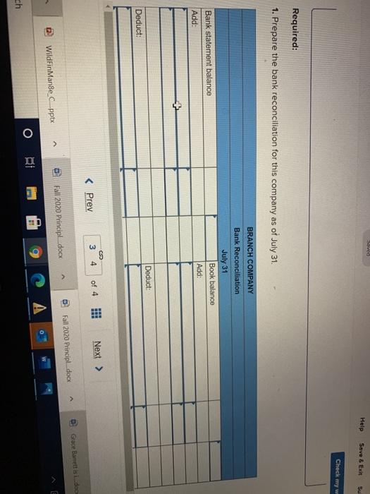 information is available to reconcile Branch Company's book balance of cash with