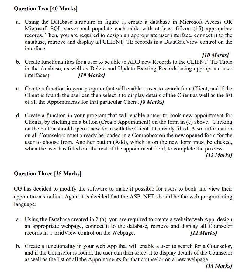  Question Two [40 Marks a. Using the Database structure in figure