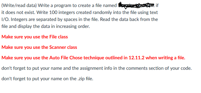 Java (Write/read data) Write a program to create a file named t