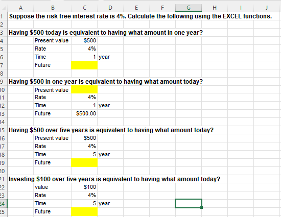 answer with excel formula on excel spreadsheet 1 year A B