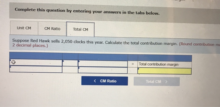 Total CM Calculate Red Hawk's unit contribution margin. (Round your answer to