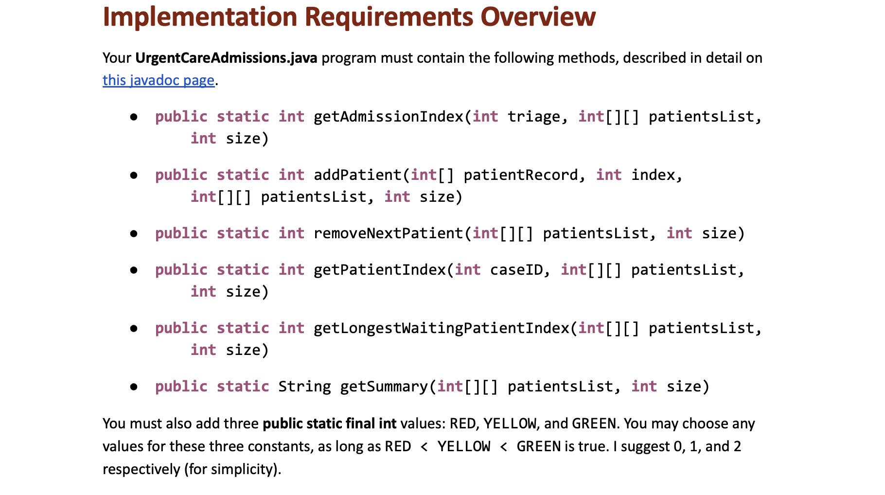 class header comes here public class UrgentCareAdmissionsTester { /** * This test