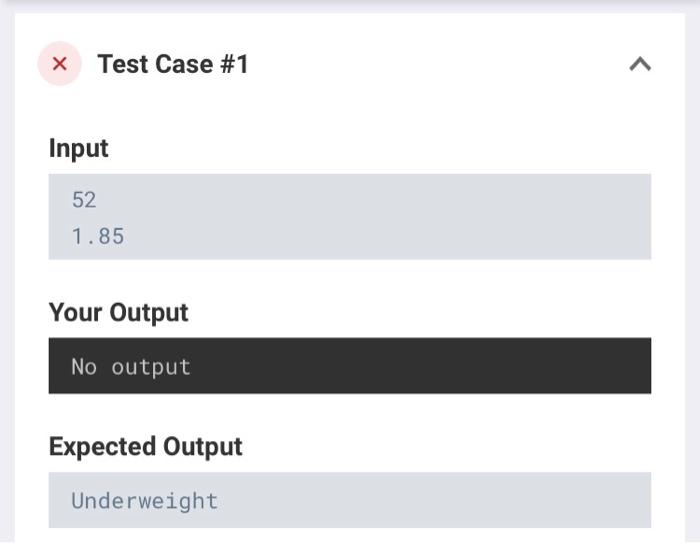 following categories: Underweight = less than 18.5 Normal = more or equal