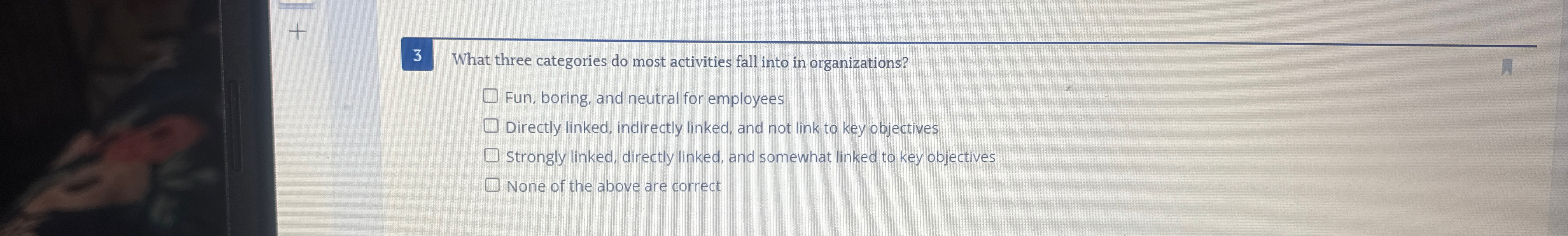  3 What three categories do most activities fall into in organizations?