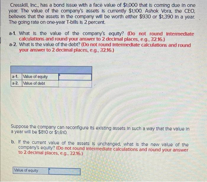  Cresskill, Inc., has a bond issue with a face value of