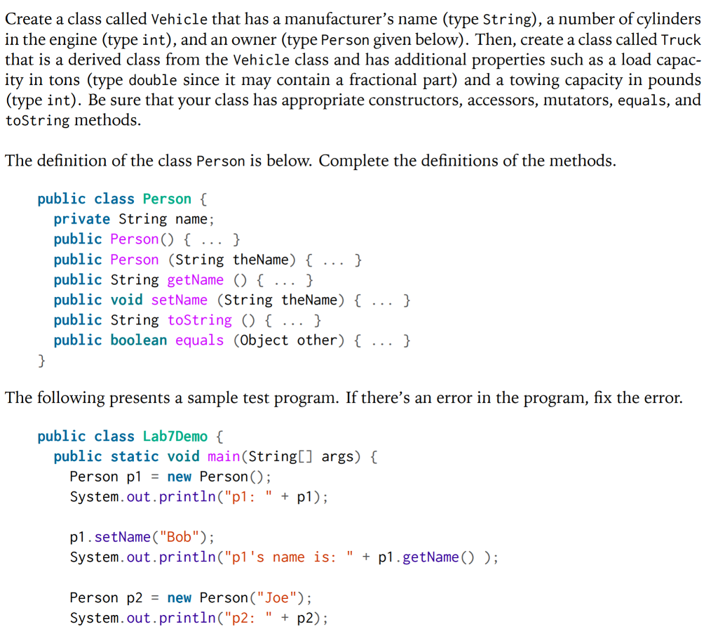 Please help me write these Java classes. We are using the latest