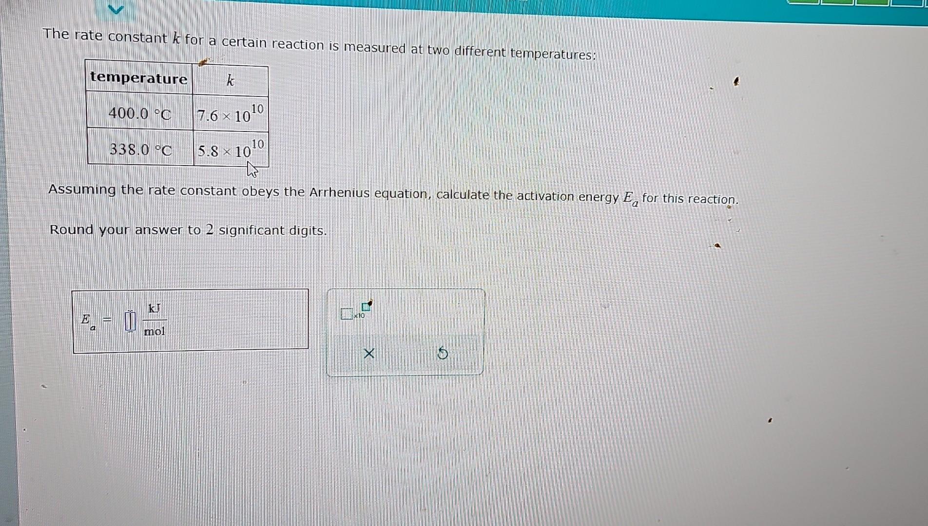  please be correct round to 2 sig fig The rate constant