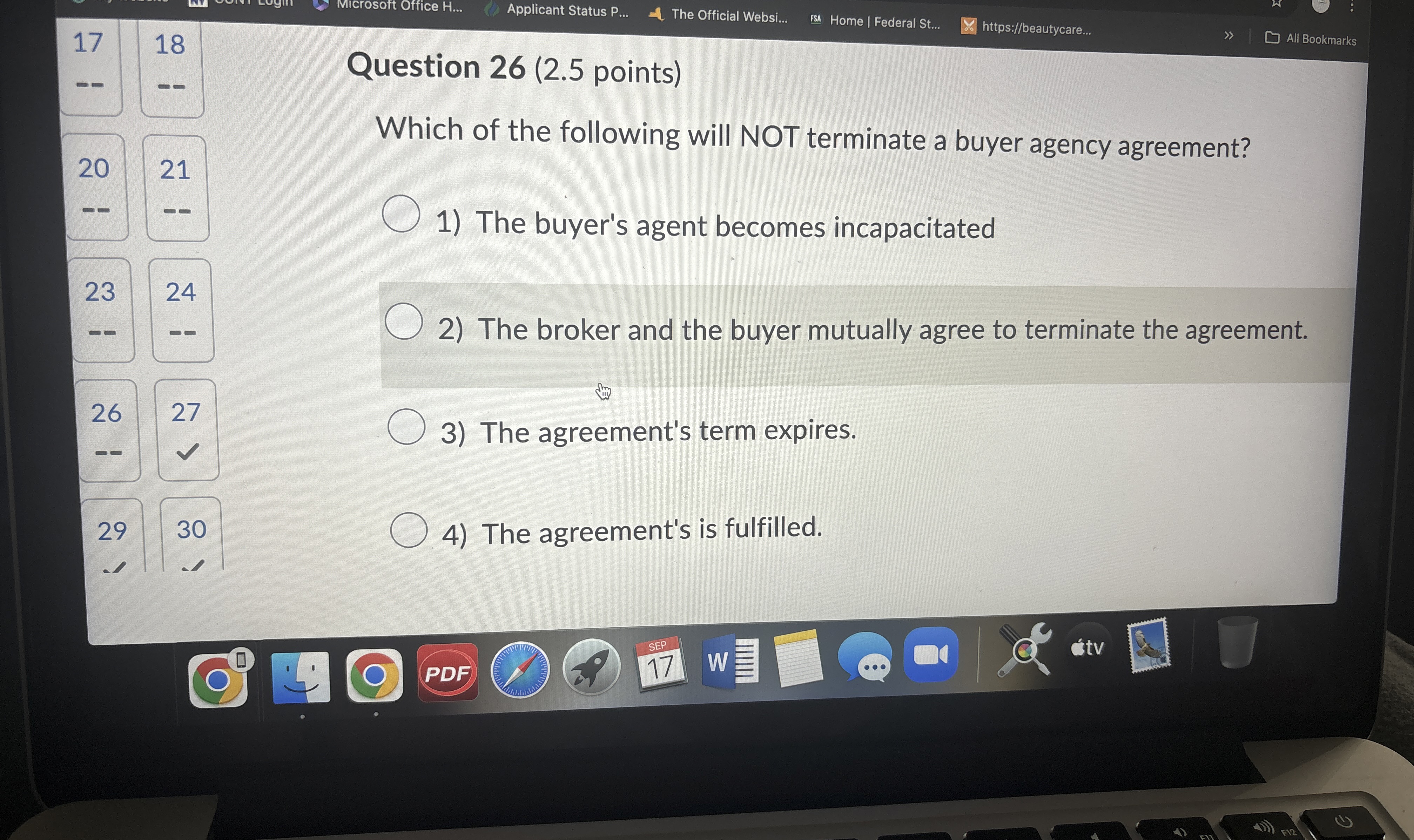 Question 26(2.5 points) Which of the following will NOT terminate a