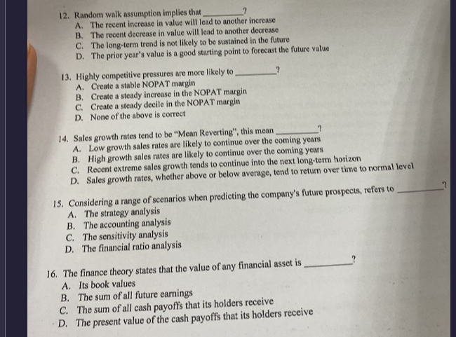  Random walk assumption implies that q,? A. The recent increase in