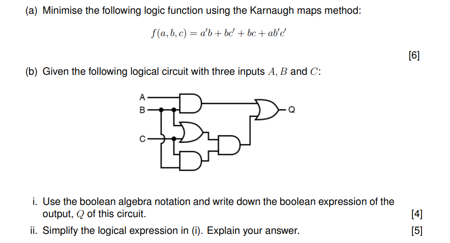  (a) Minimise the following logic function using the Karnaugh maps method: