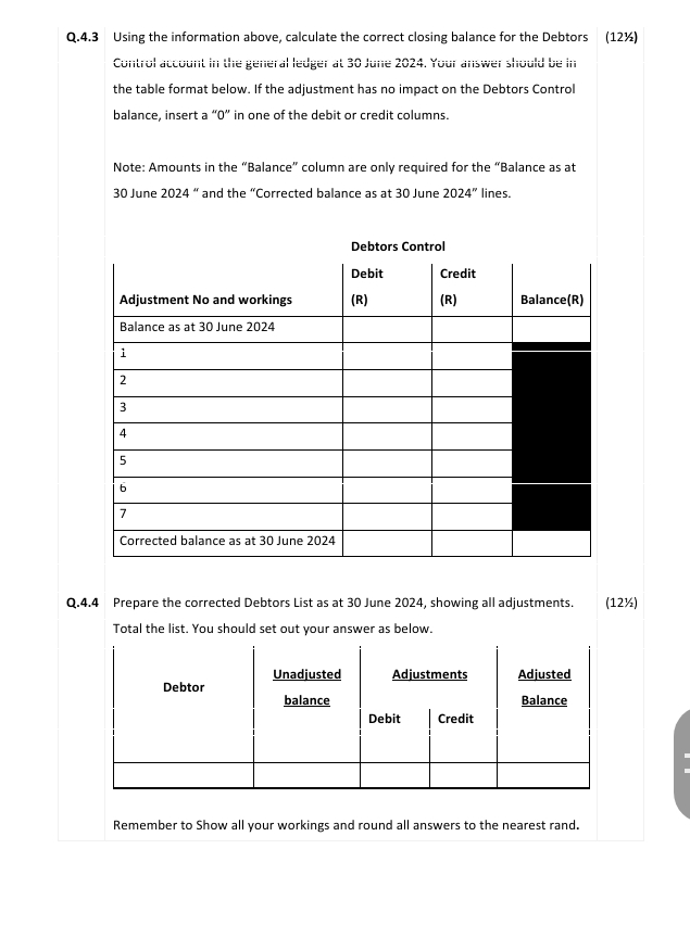  Q.4.3 Using the information above, calculate the correct closing balance for