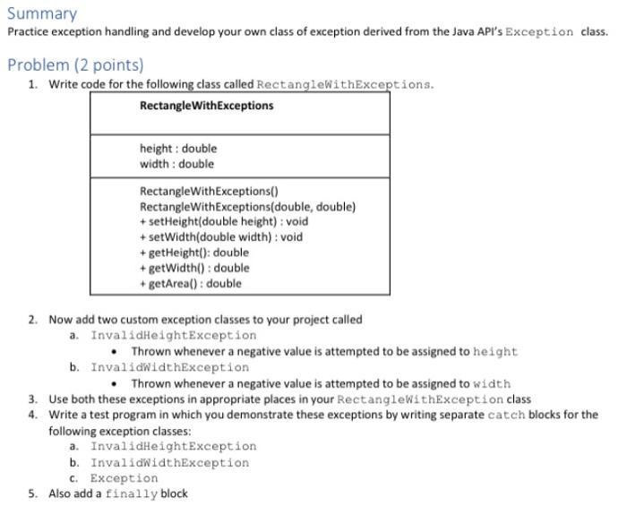with java language Summary Practice exception handling and develop your own class