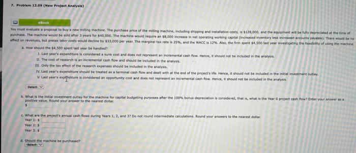 proposal to buy a new miling machine. The purchate price of the