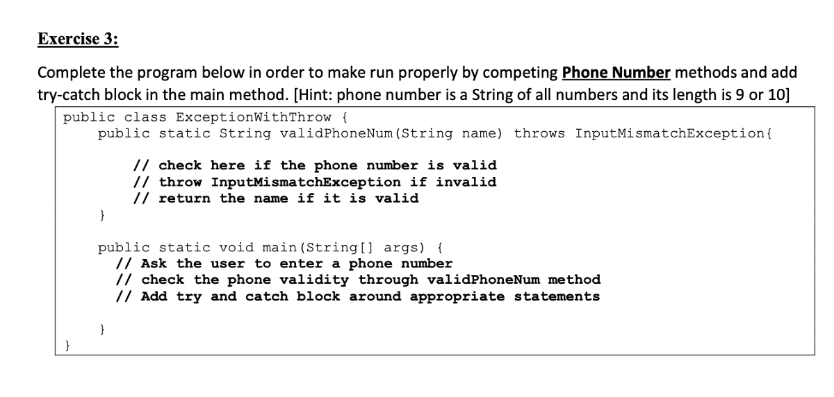  OOP JAVA Exercise 3: Complete the program below in order to