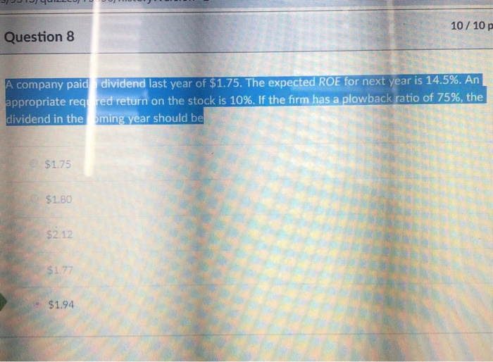  step by step instructions and formulas 10/10 p Question 8 A