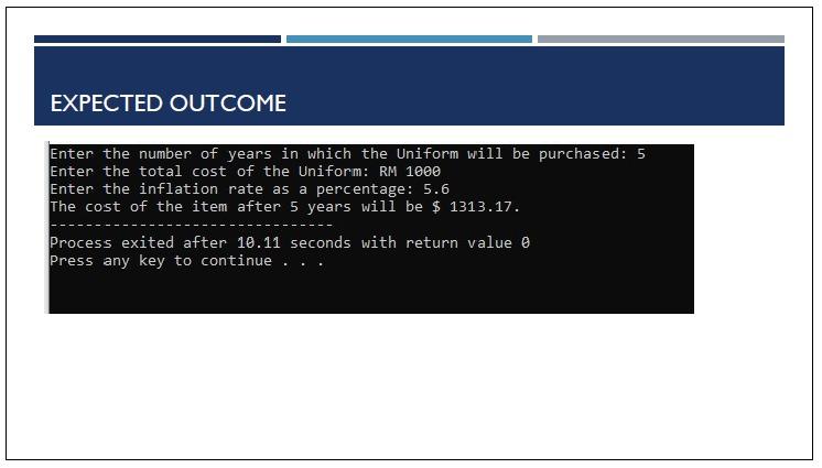 the output LAB EXERCISE 4 (5%) Your company needs 250 uniform every