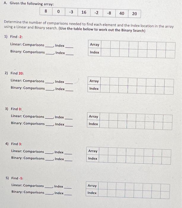  A. Given the following array: 8 8 0 -3 16 -2