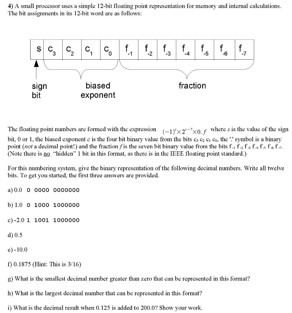  4) A small processor uses a simple 12-bit floating point representation