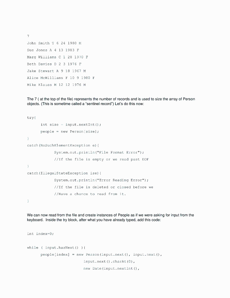 array. To do this we will have to use Java's exception handling