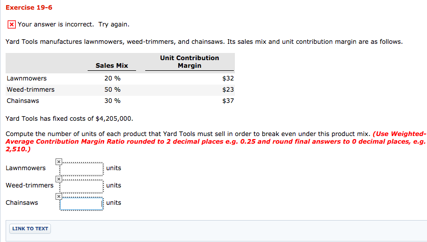 Exercise 19-6 x Your answer is incorrect. Try again Yard Tools