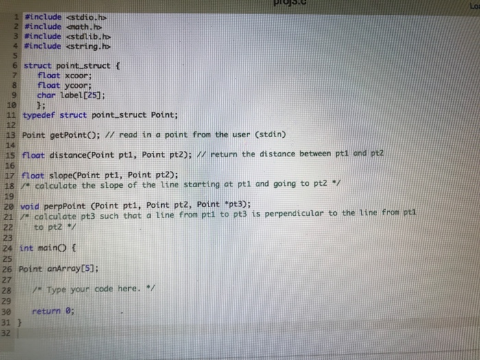 only Please !!!! Your code must use the following structure struct point