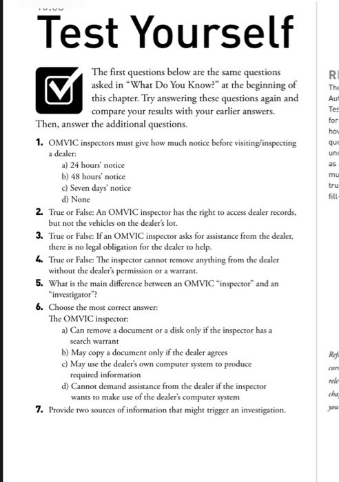  Test Yourself The first questions below are the same questions asked