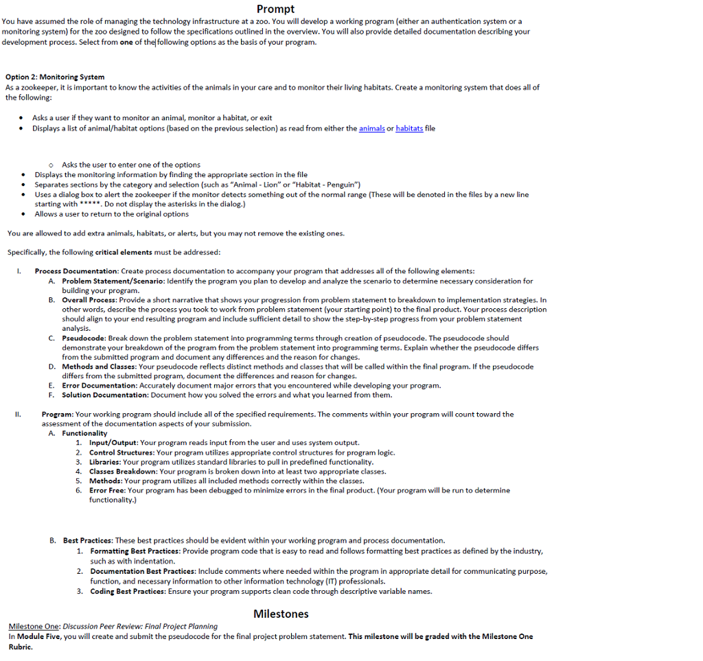 JAVA: Create a program for a zookeeper monitoring system using two classes.