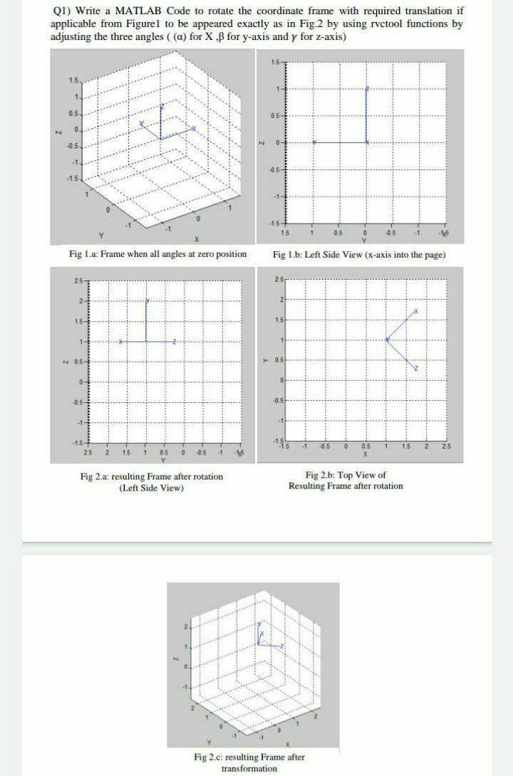  QI) Write a MATLAB Code to rotate the coordinate frame with