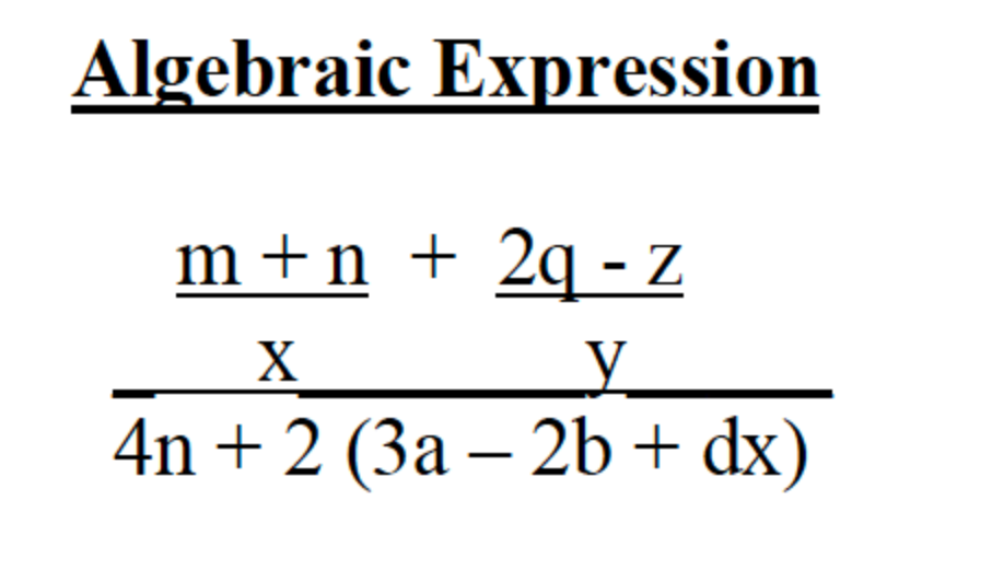 Write as java expression. (Only the math formula) Algebraic Expression m+n +