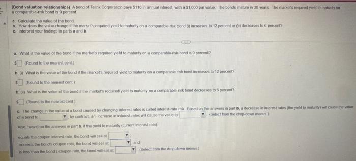  a comparation-isk bond \\( \\mathrm{s} 9 \\) percent a. Gilculale the