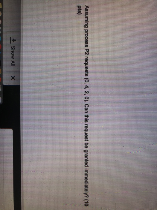  Assuming process P2 requests (0, 4, 2, 0). Can this request