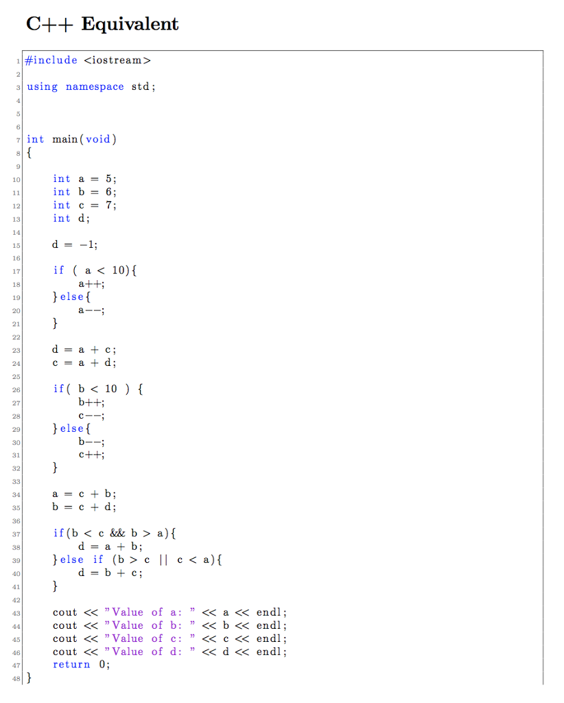 Covert C++ code to MIPS assembly C++ Equivalent il#include using namespace std;