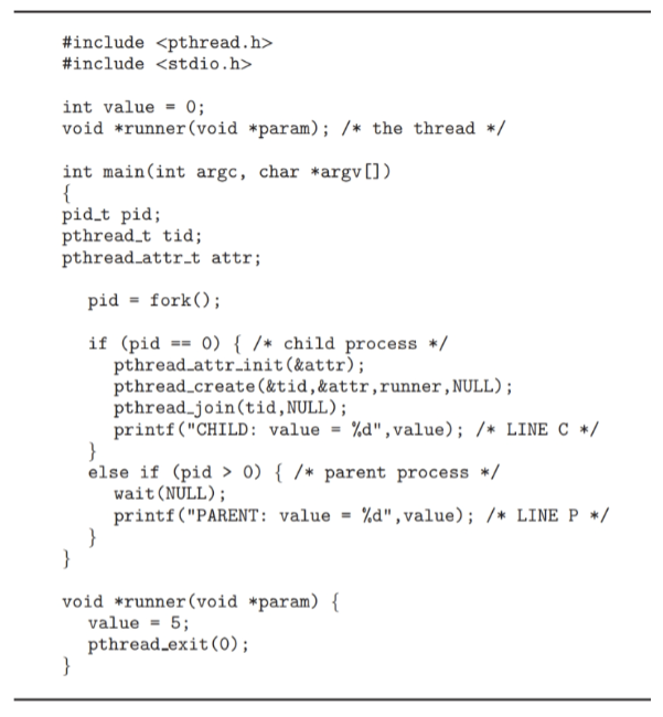 The program shown in the figure below uses the Pthreads API. What