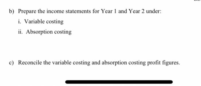 under: i. Variable costing ii. Absorption costing b) Prepare the income statements