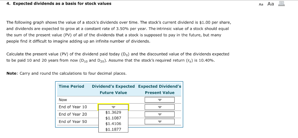 4. Expected dividends as a basis for stock values Aa Aa