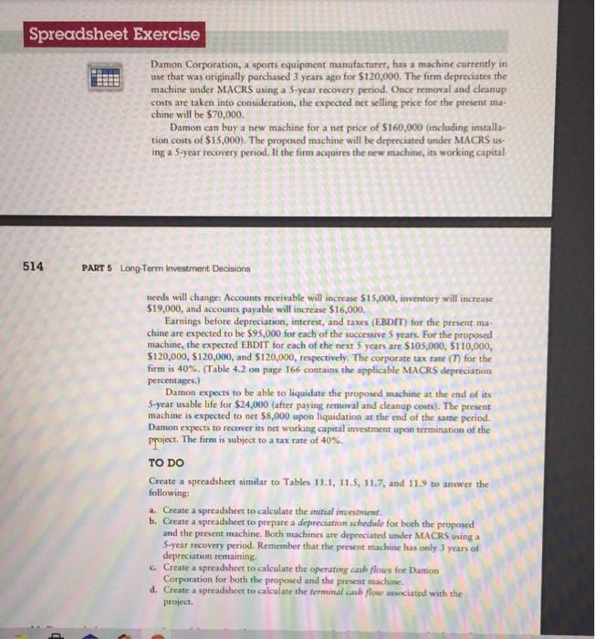 I don't want the solution on excel Spreadsheet Exercise Damon Corporation,