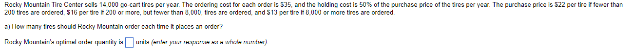  200 tires are ordered, $16 per tire if 200 or more,