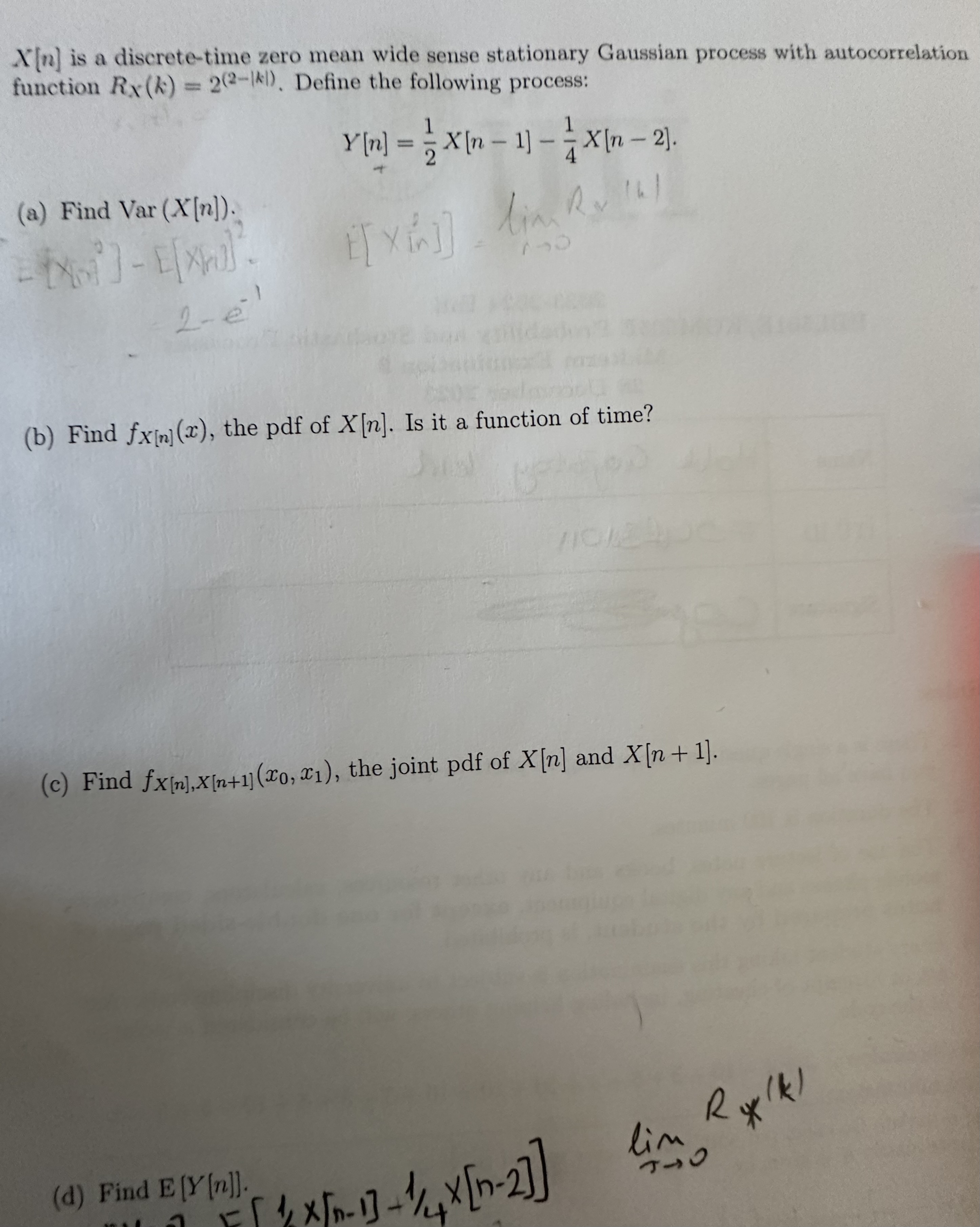  x[n] is a discrete-time zero mean wide sense stationary Gaussian process