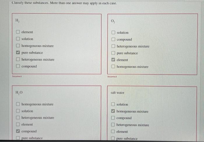  Classify these substances. More than one answer may apply in each